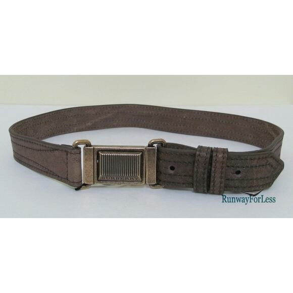 Italy New $325 BURBERRY Women\'s Dubois Flax Leather Belt Military Logo US28 EU70 main image 2